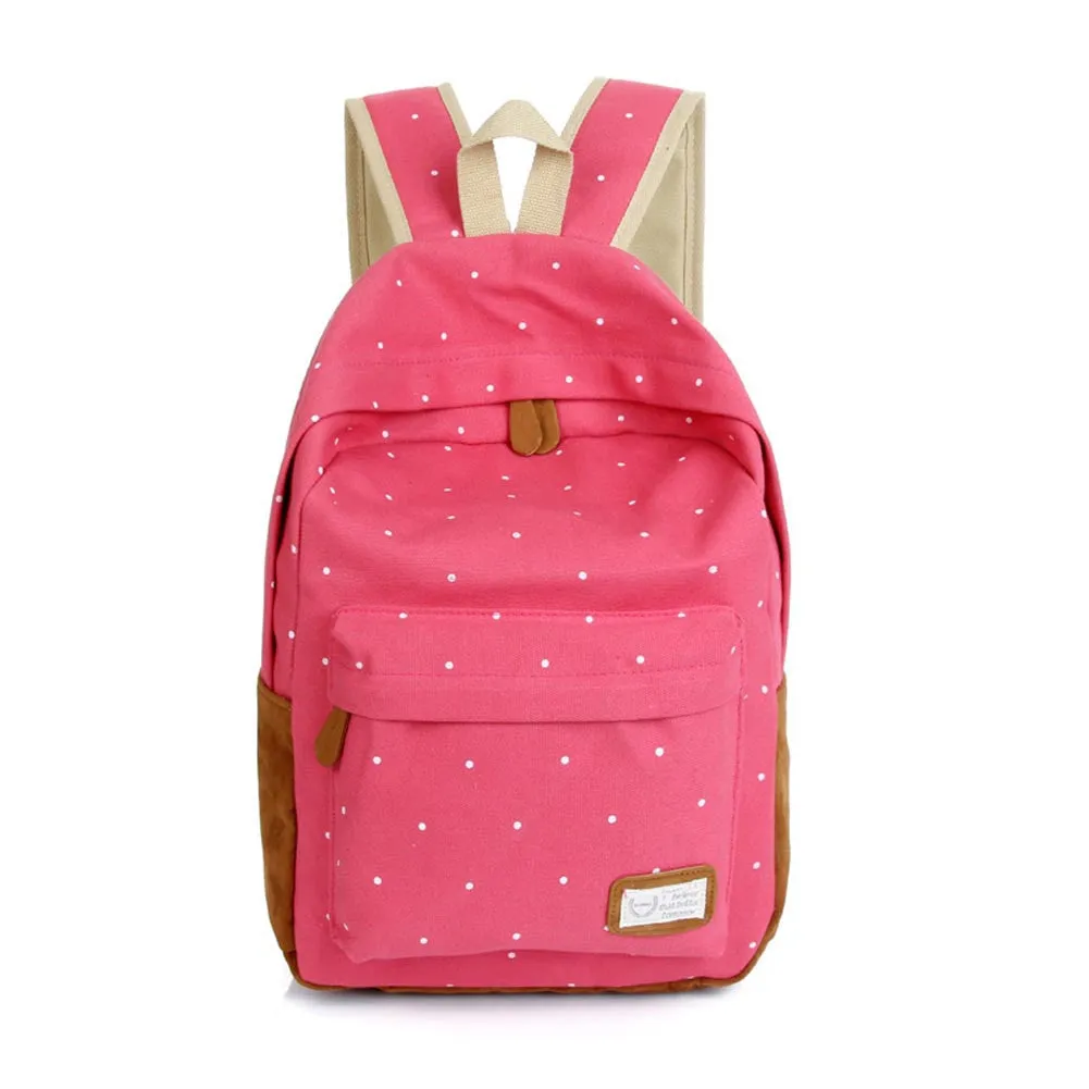 Trendy casual canvas backpack women fashion school bags for girls dot printing backpack shoulder bags mochila