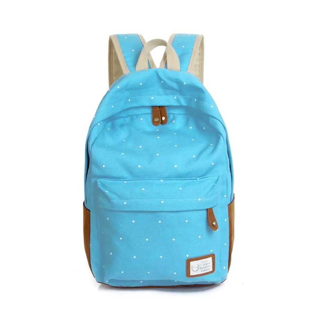 Trendy casual canvas backpack women fashion school bags for girls dot printing backpack shoulder bags mochila