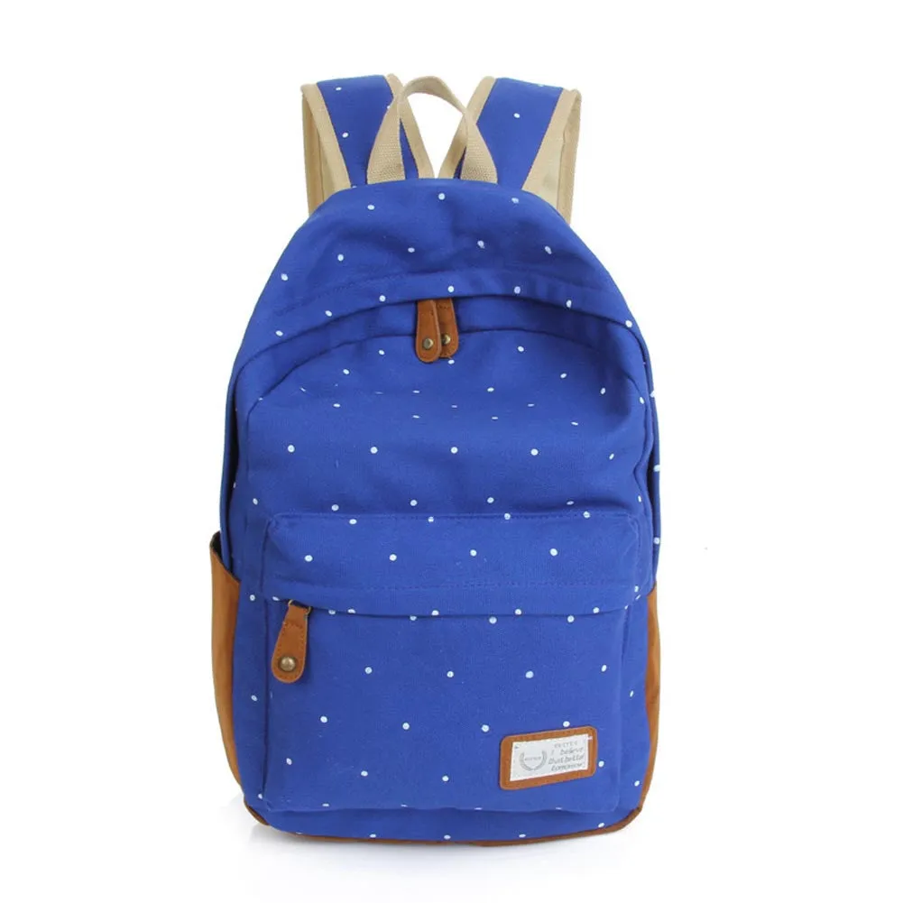 Trendy casual canvas backpack women fashion school bags for girls dot printing backpack shoulder bags mochila