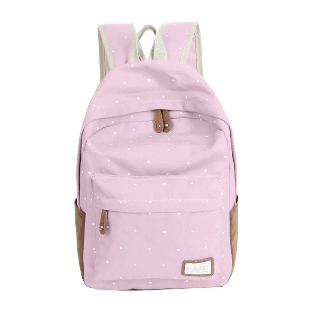 Trendy casual canvas backpack women fashion school bags for girls dot printing backpack shoulder bags mochila