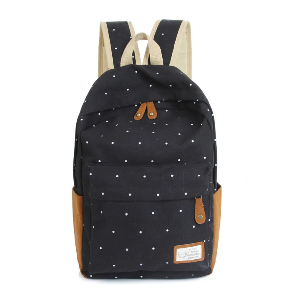 Trendy casual canvas backpack women fashion school bags for girls dot printing backpack shoulder bags mochila