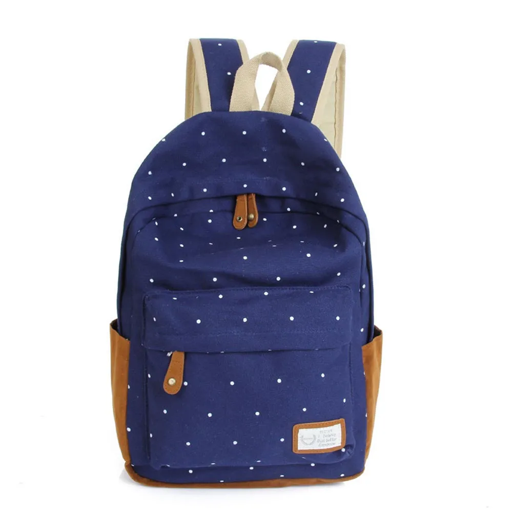 Trendy casual canvas backpack women fashion school bags for girls dot printing backpack shoulder bags mochila
