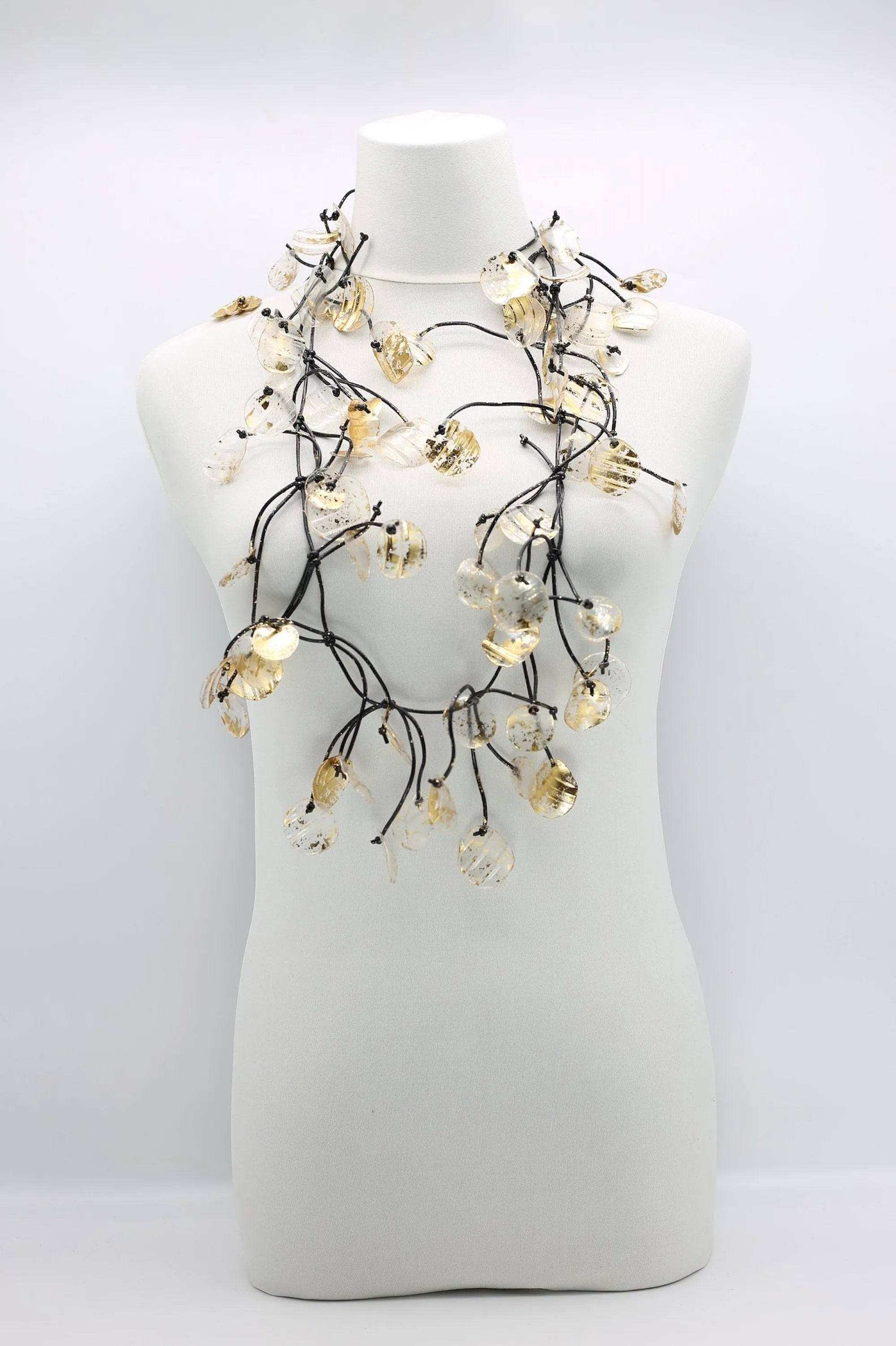 Upcycled plastic bottles - Aqua Water Lily Leaf Necklaces -Duo - Hand-gilded - Long