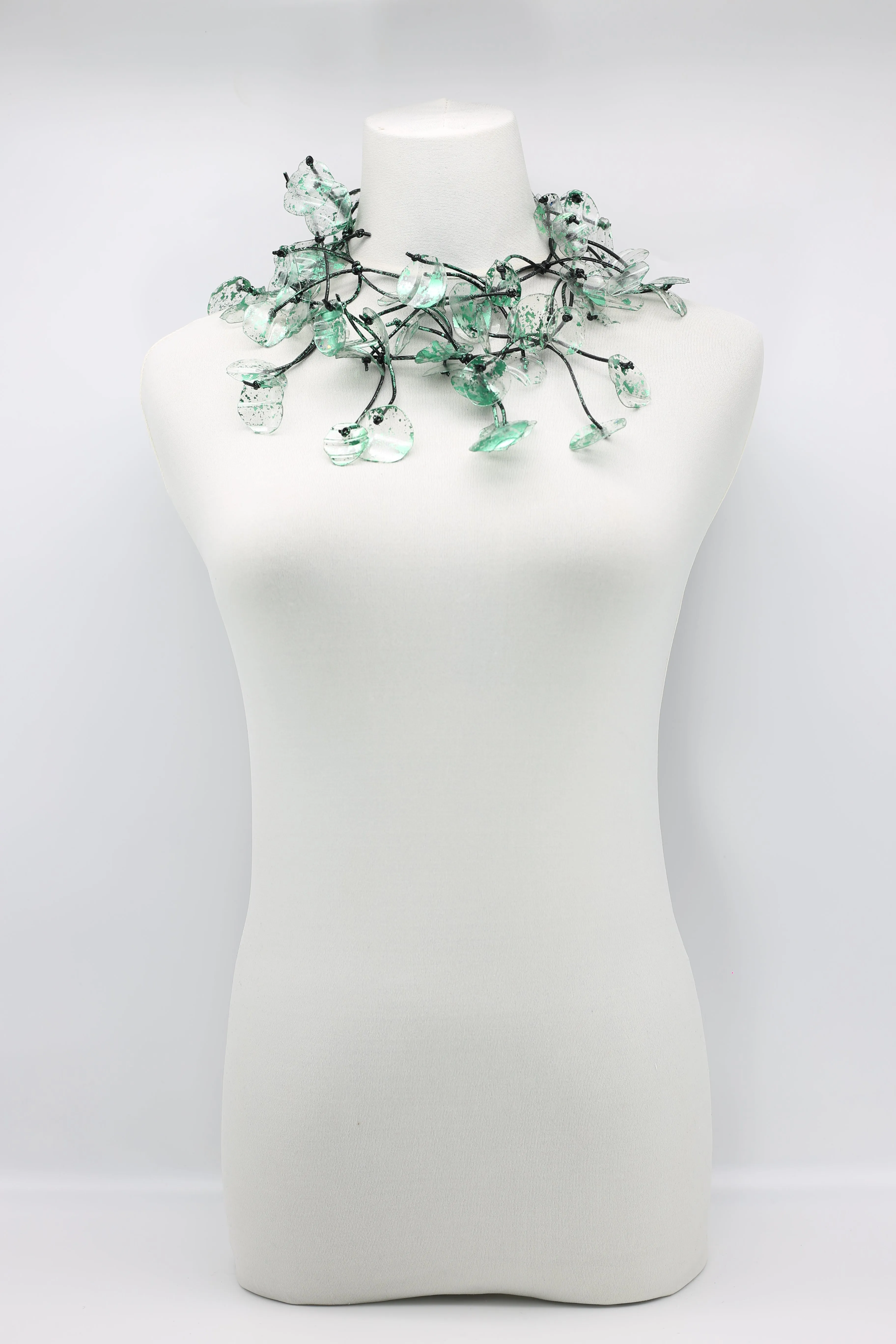 Upcycled plastic bottles - Aqua Water Lily Leaf Necklaces -Duo - Hand-gilded - Long