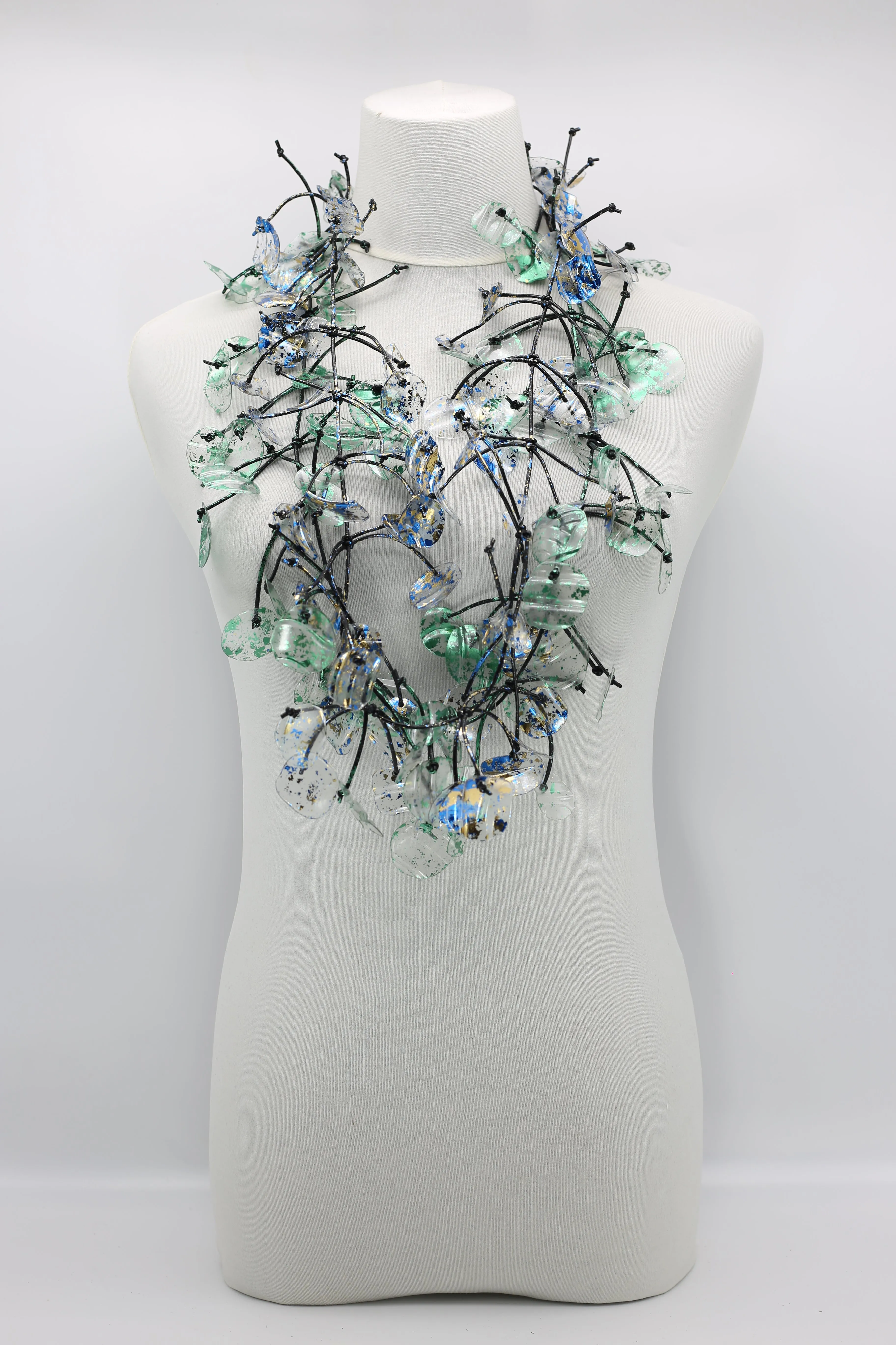 Upcycled plastic bottles - Aqua Water Lily Leaf Necklaces -Duo - Hand-gilded - Long