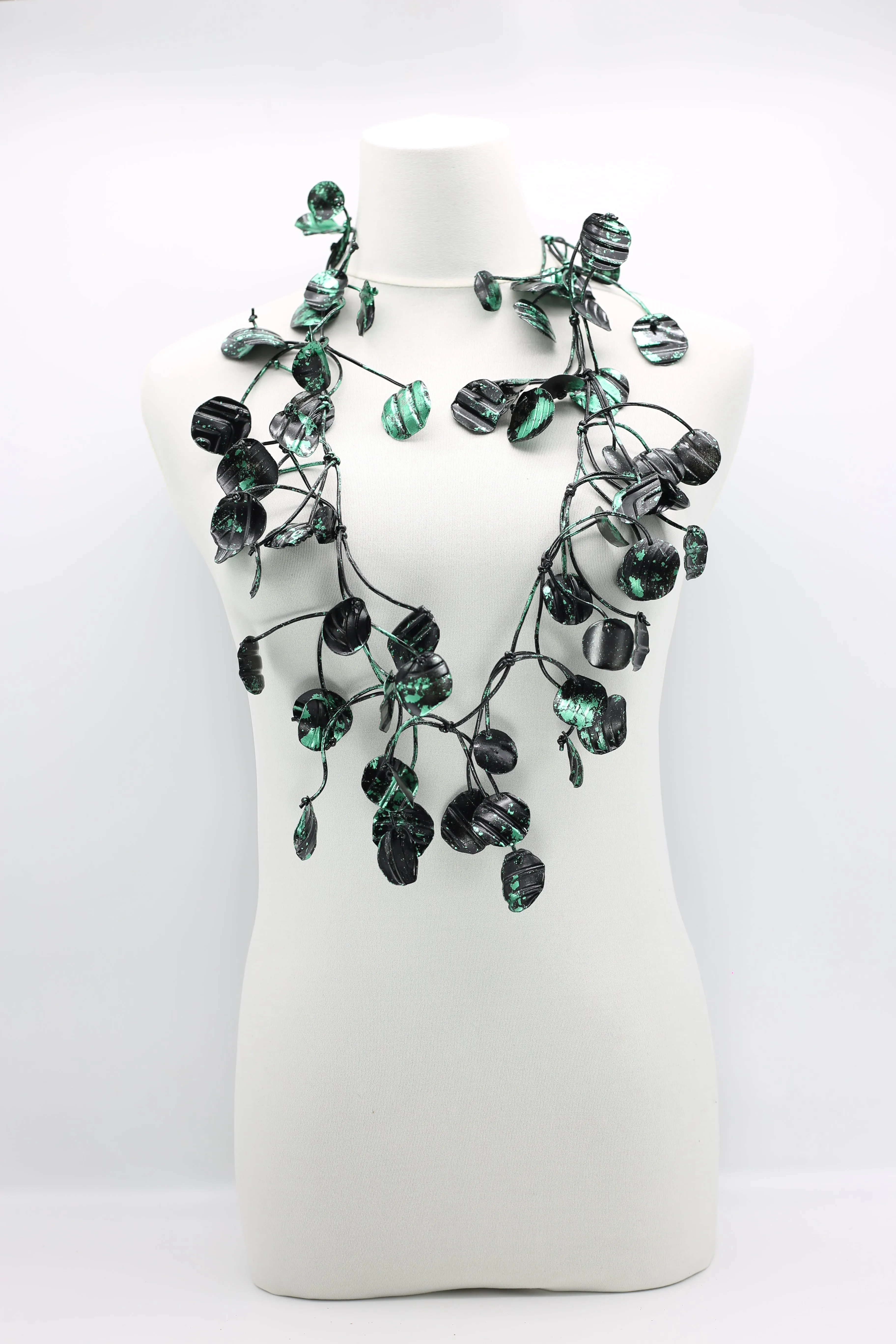 Upcycled plastic bottles - Aqua Water Lily Leaf Necklaces -Duo - Hand-gilded - Long