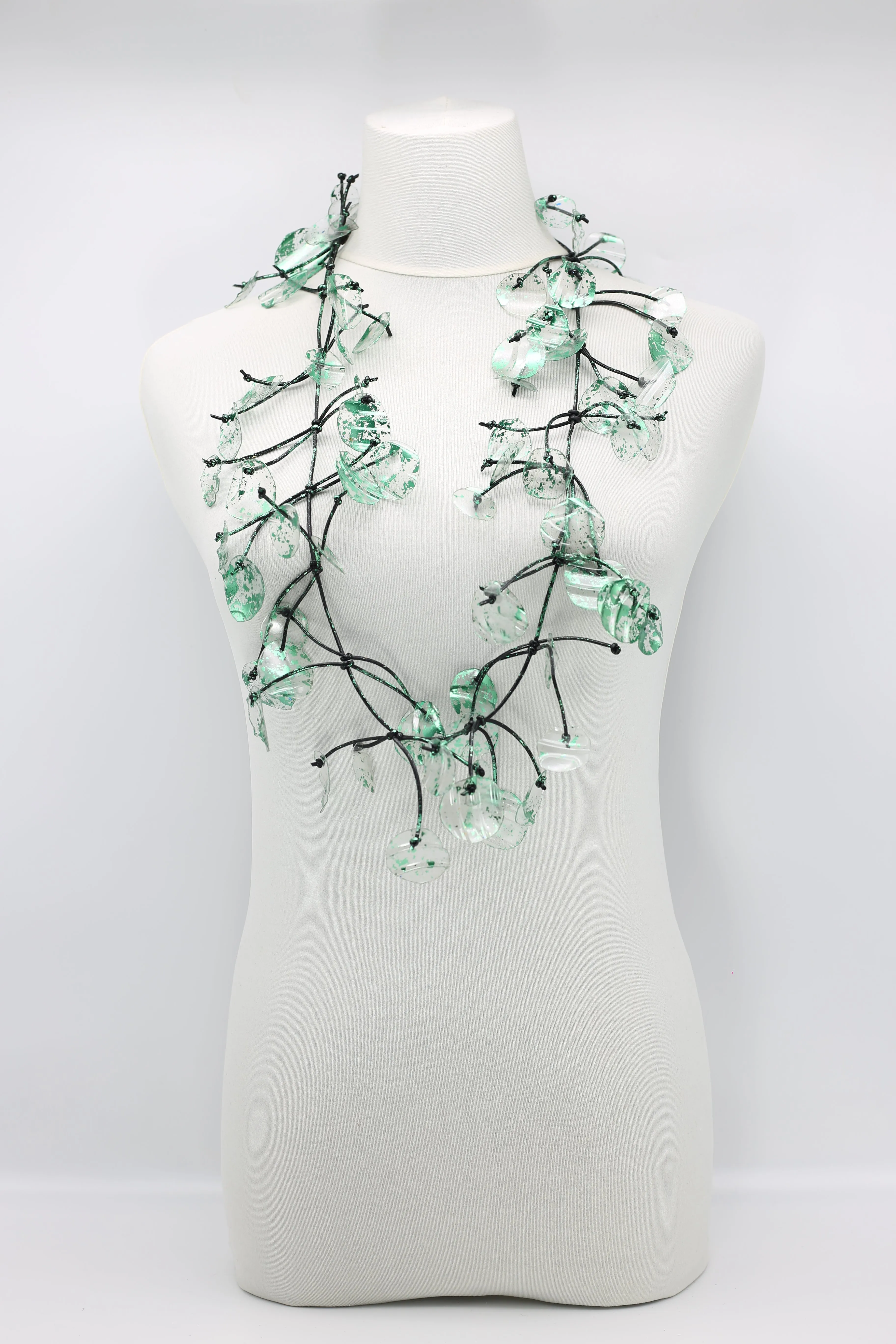 Upcycled plastic bottles - Aqua Water Lily Leaf Necklaces -Duo - Hand-gilded - Long
