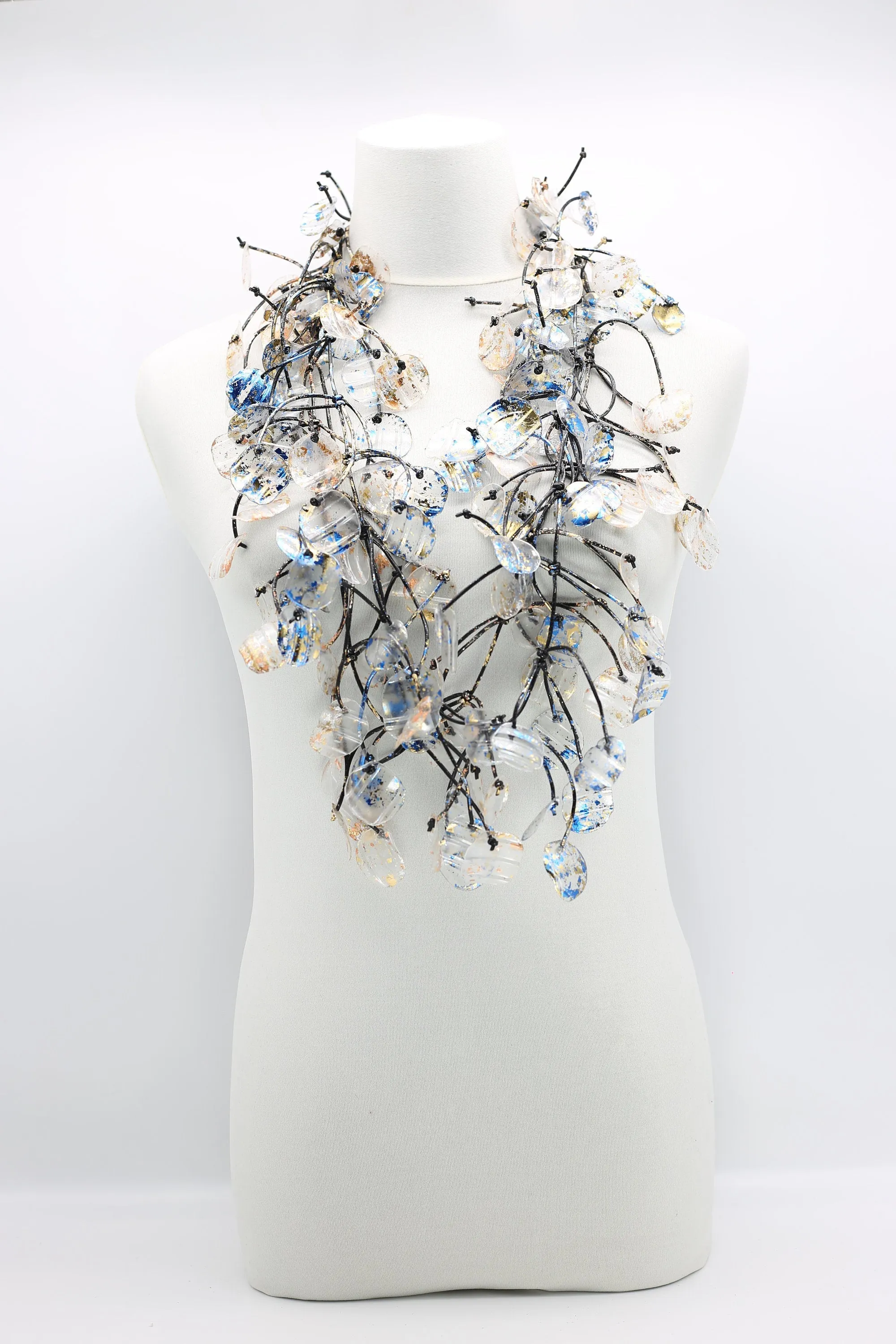 Upcycled plastic bottles - Aqua Water Lily Leaf Necklaces -Duo - Hand-gilded - Long