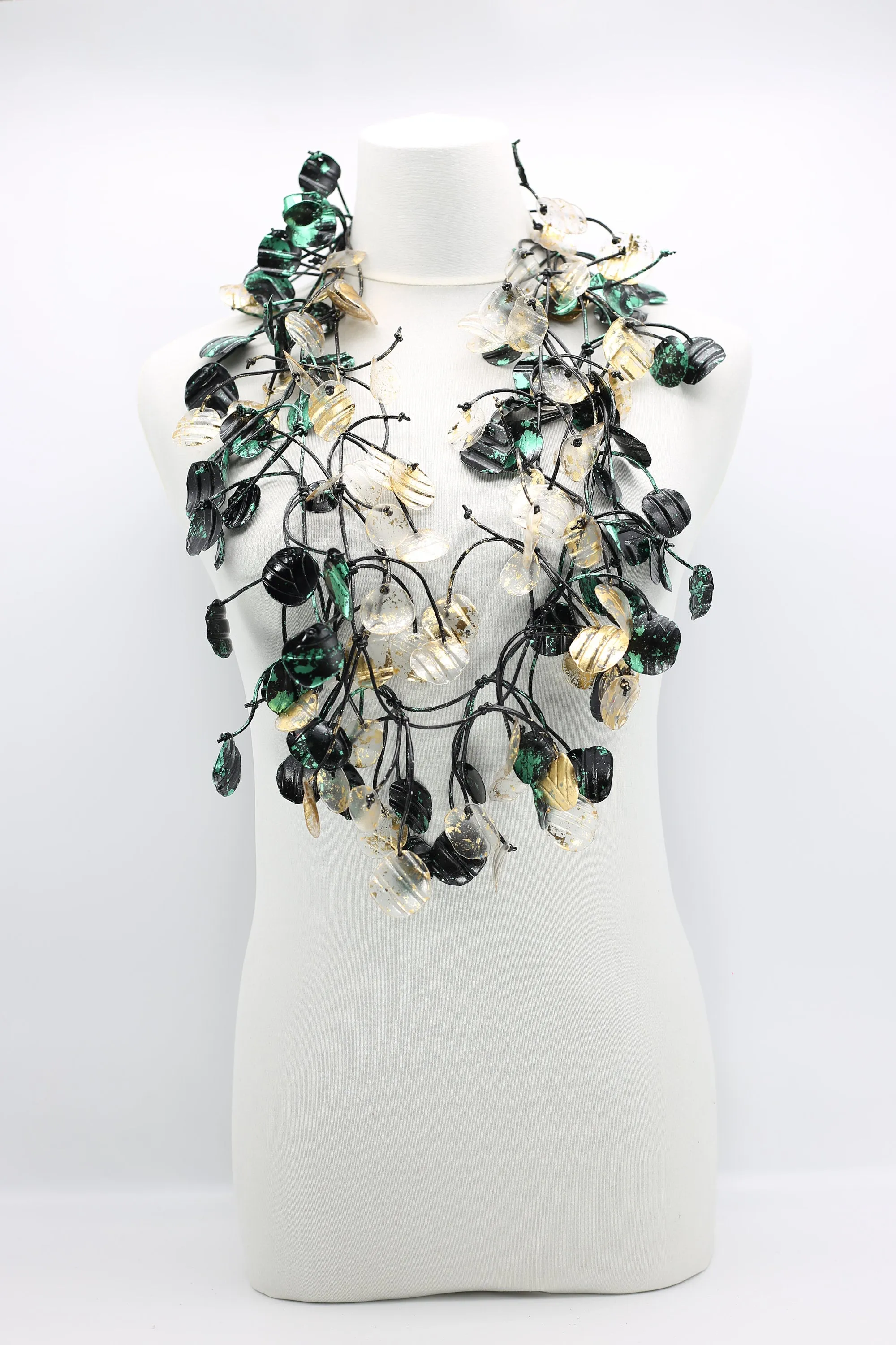 Upcycled plastic bottles - Aqua Water Lily Leaf Necklaces -Duo - Hand-gilded - Long