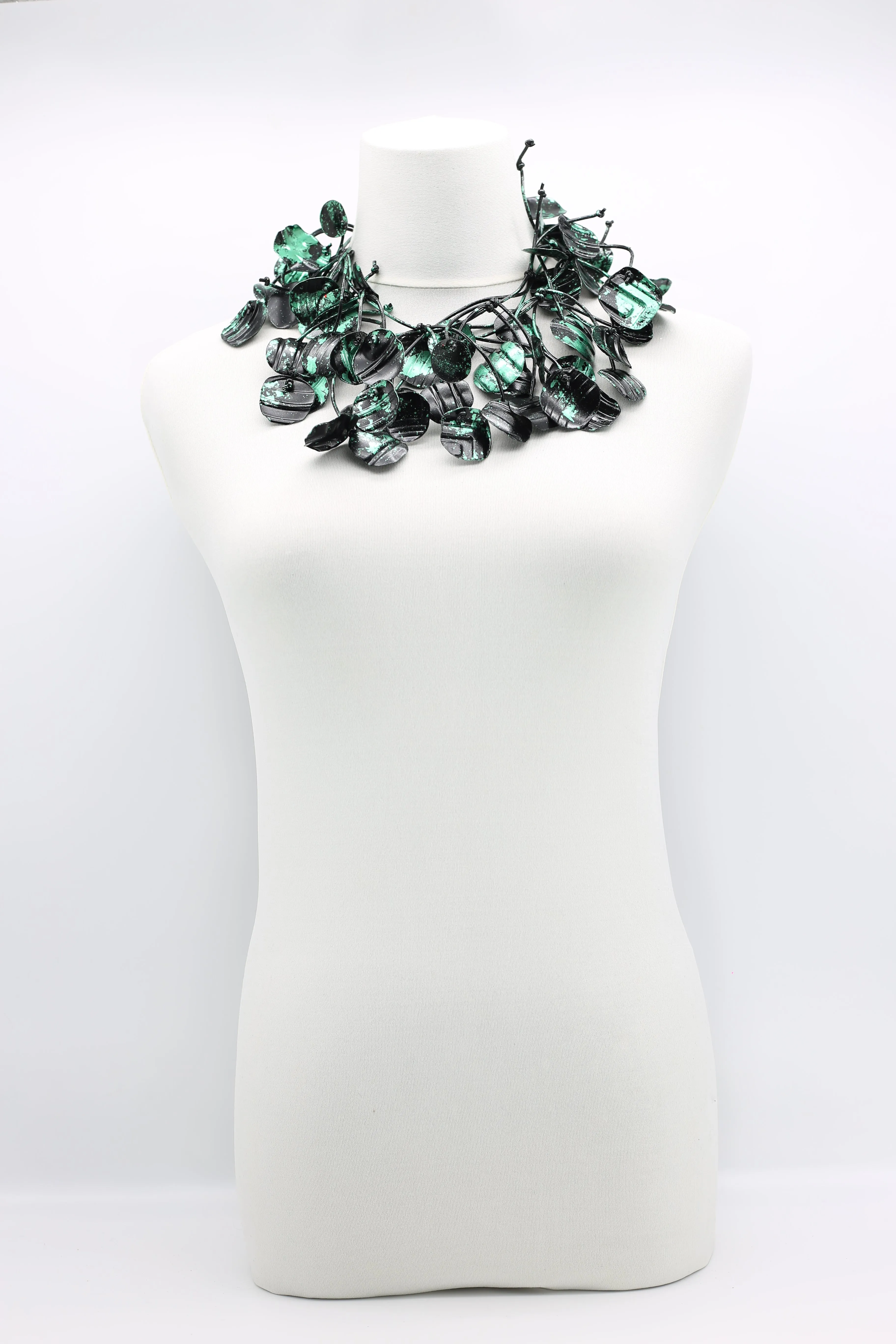 Upcycled plastic bottles - Aqua Water Lily Leaf Necklaces -Duo - Hand-gilded - Long
