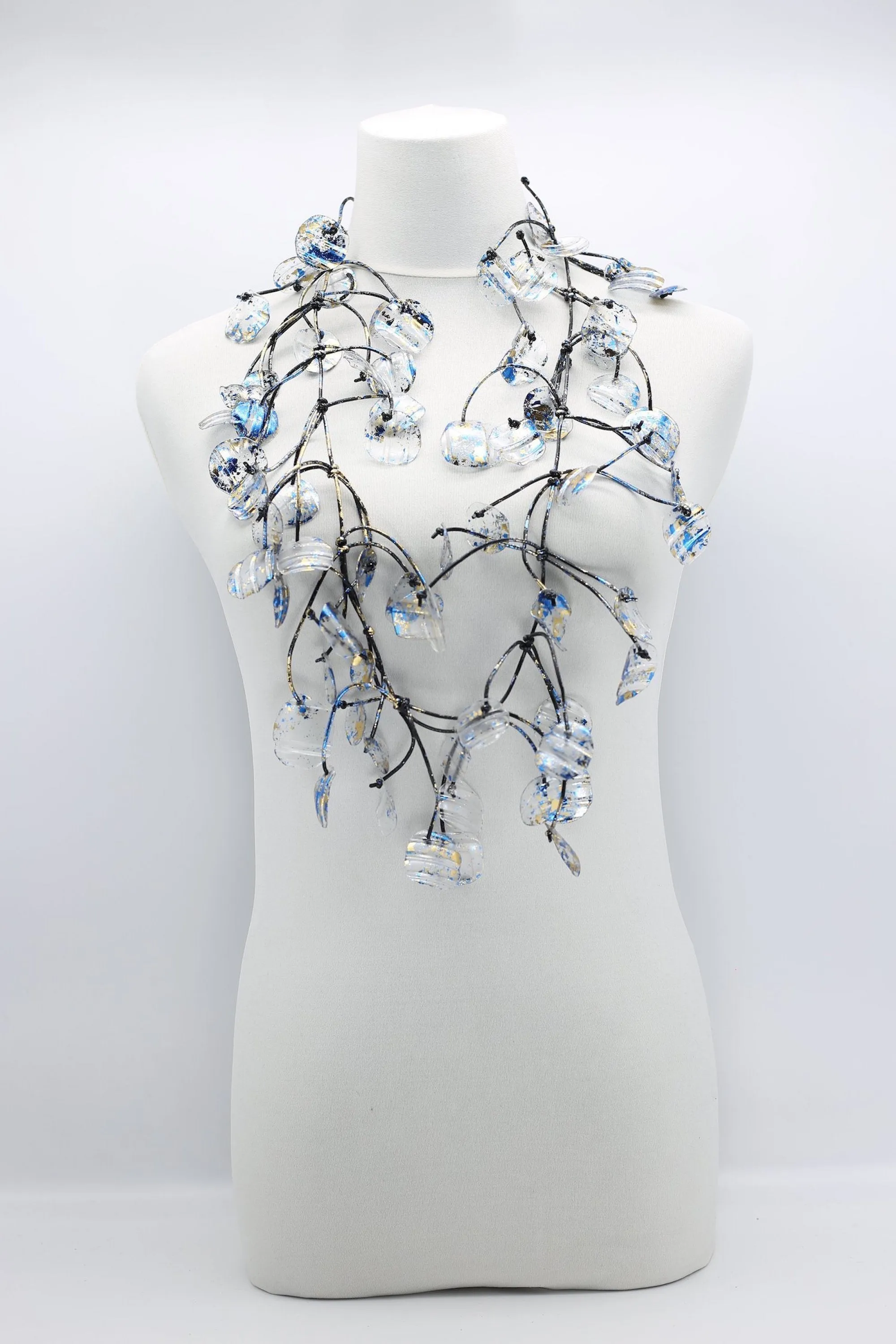 Upcycled plastic bottles - Aqua Water Lily Leaf Necklaces -Duo - Hand-gilded - Long