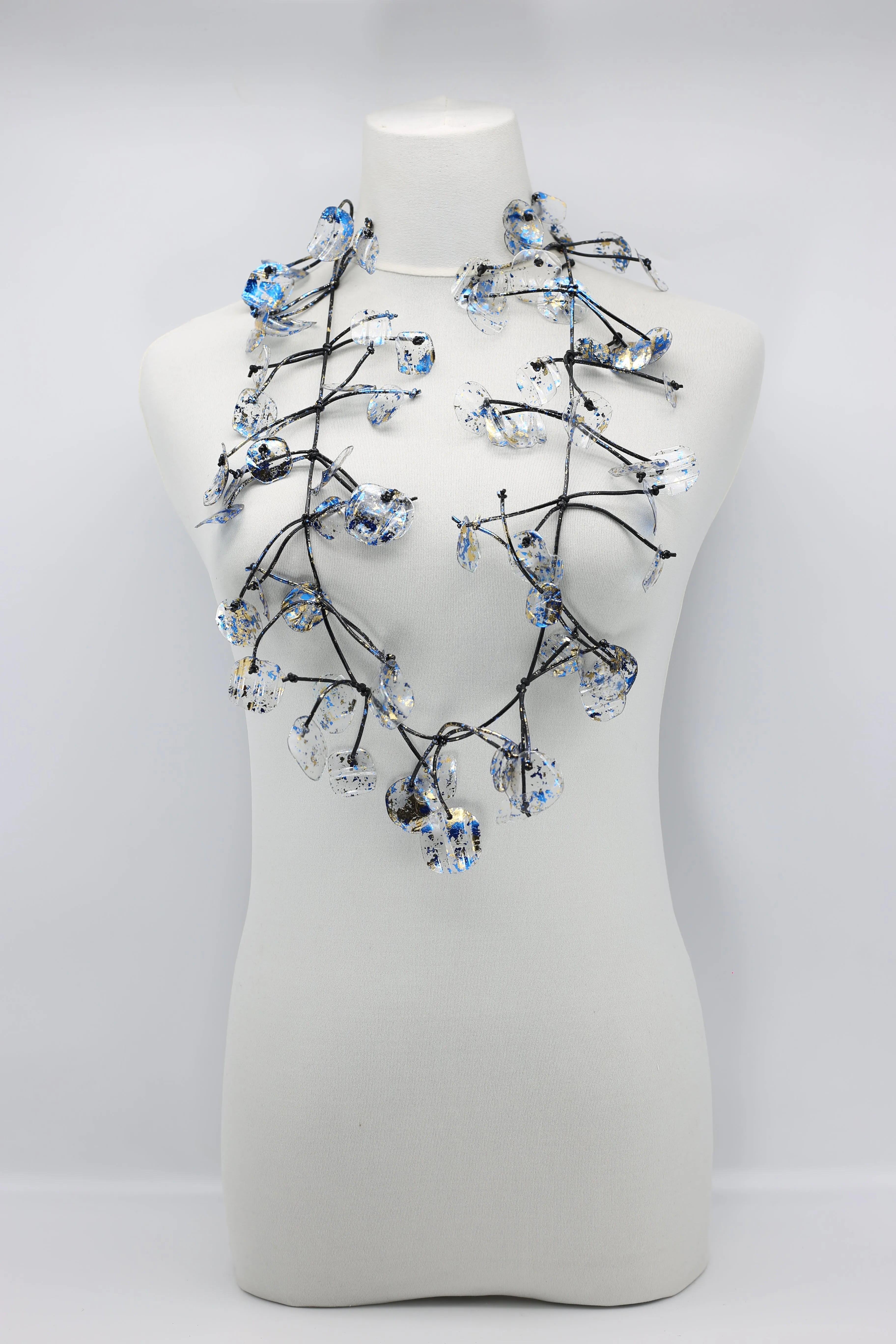 Upcycled plastic bottles - Aqua Water Lily Leaf Necklaces -Duo - Hand-gilded - Long