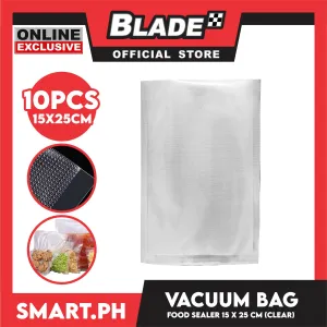 Vacuum Bag Food Sealer, Plastic Storage 15 x 25cm (Clear) Set of 10pcs