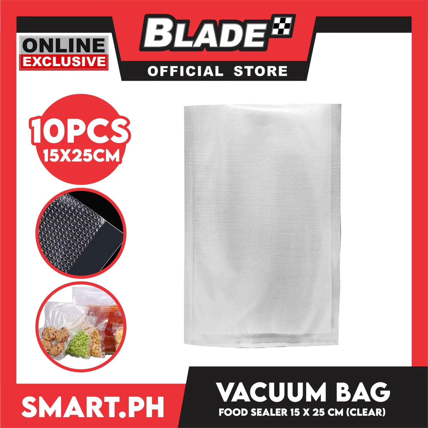 Vacuum Bag Food Sealer, Plastic Storage 15 x 25cm (Clear) Set of 10pcs