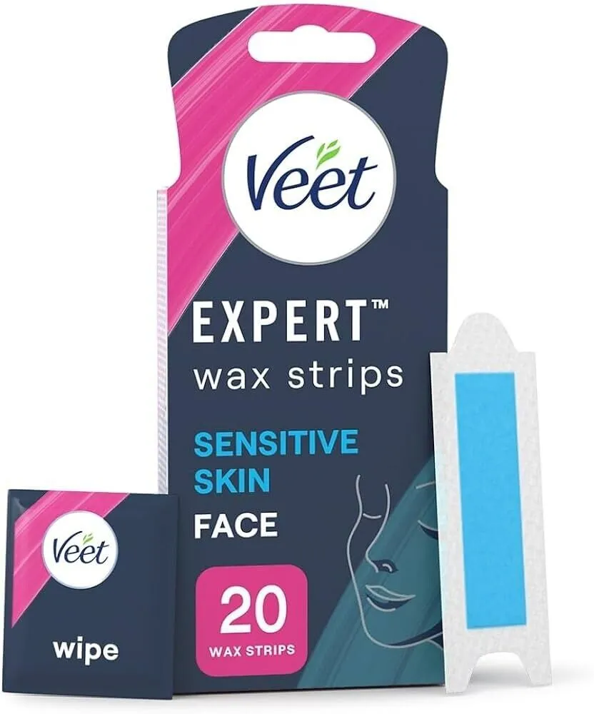 Veet Expert Cold Wax Strips for Sensitive Skin Face/Facial Wax Strips x 20