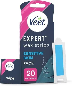 Veet Expert Cold Wax Strips for Sensitive Skin Face/Facial Wax Strips x 20