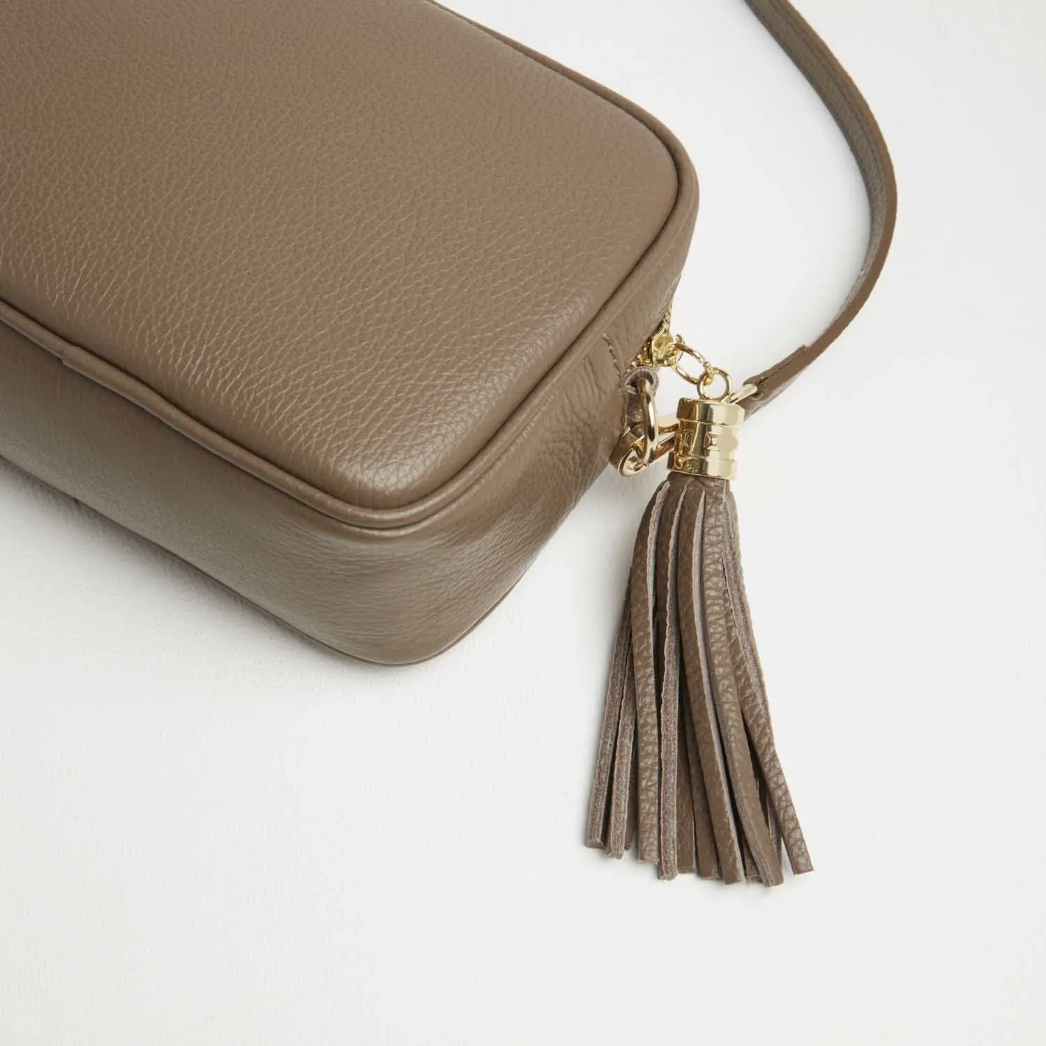 Verona Crossbody Dark Taupe Tassel Bag With Dark Blue Leopard Strap