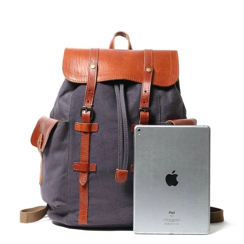 Vintage Backpack Leather Canvas
