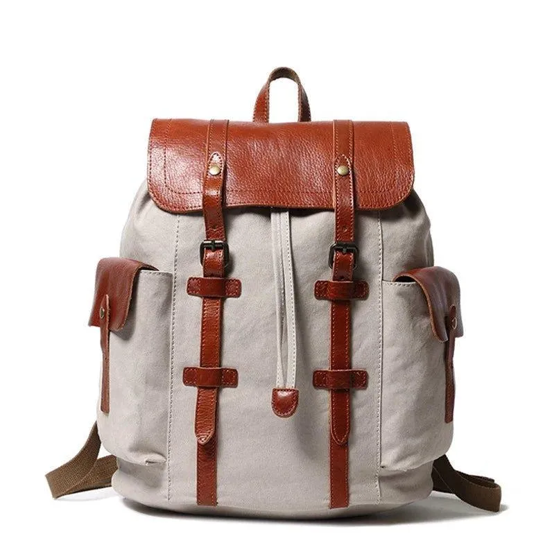 Vintage Backpack Leather Canvas
