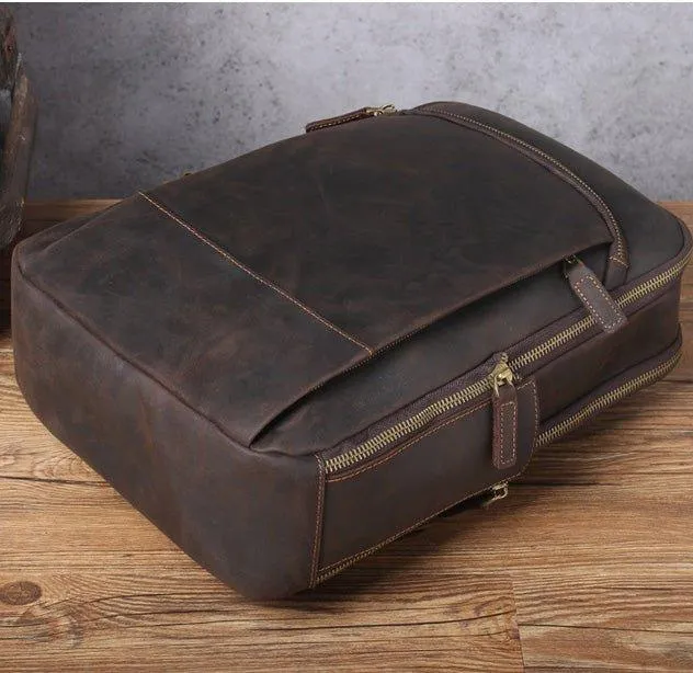 Vintage Mens Leather Backpack for Laptop