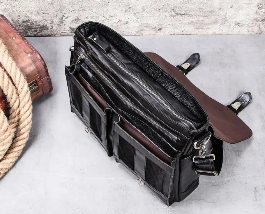 Vintage Saddle Stitch Leather Messenger Bag Computer Bag Shoulder Bag