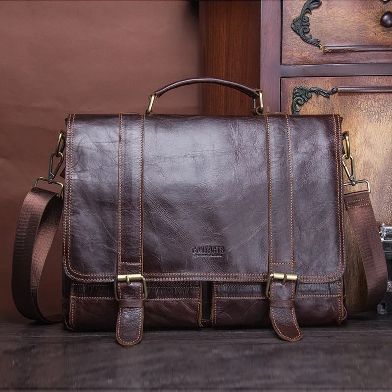 Vintage Saddle Stitch Leather Messenger Bag Computer Bag Shoulder Bag