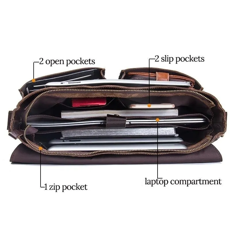 Vintage Saddle Stitch Leather Messenger Bag Computer Bag Shoulder Bag