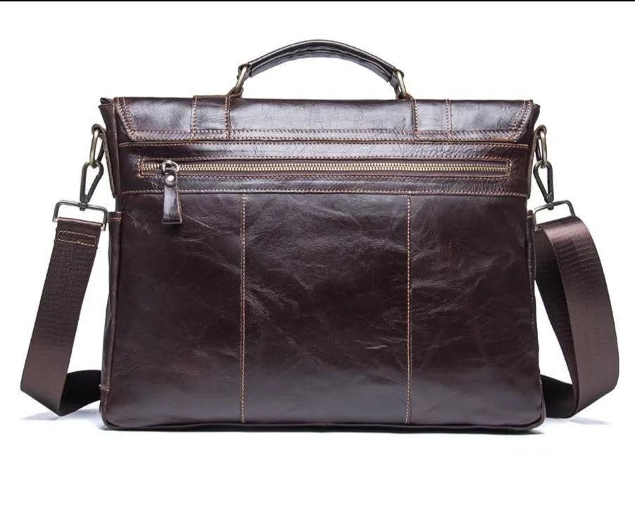 Vintage Saddle Stitch Leather Messenger Bag Computer Bag Shoulder Bag