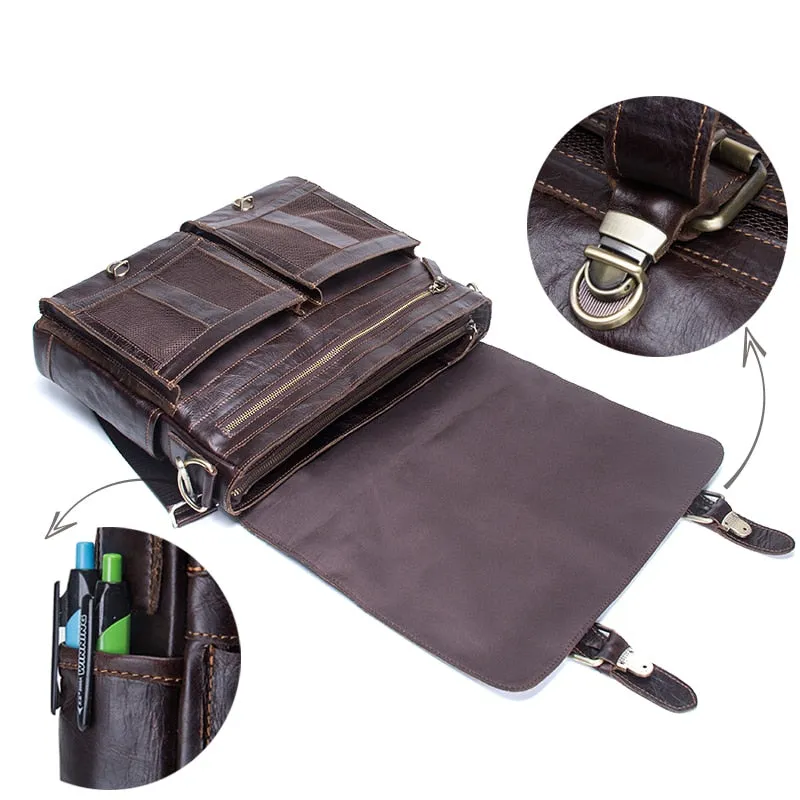 Vintage Saddle Stitch Leather Messenger Bag Computer Bag Shoulder Bag
