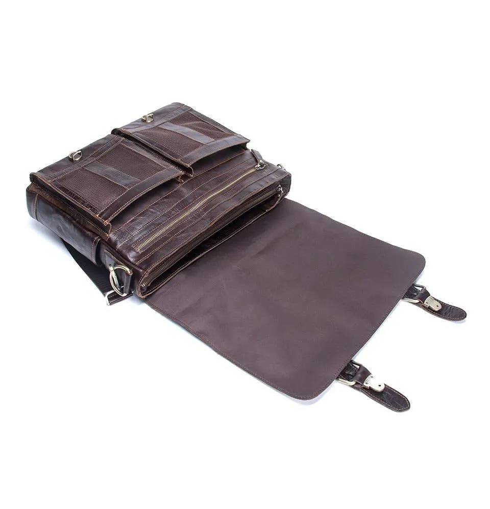 Vintage Saddle Stitch Leather Messenger Bag Computer Bag Shoulder Bag