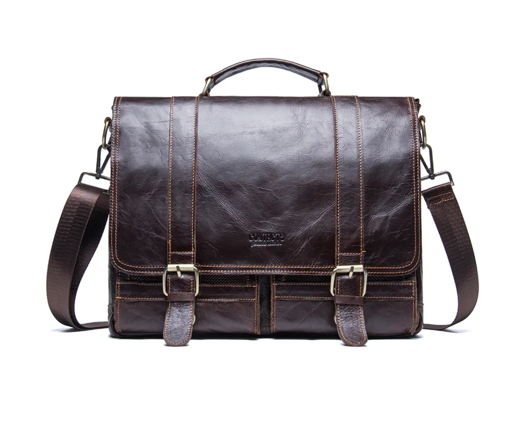 Vintage Saddle Stitch Leather Messenger Bag Computer Bag Shoulder Bag
