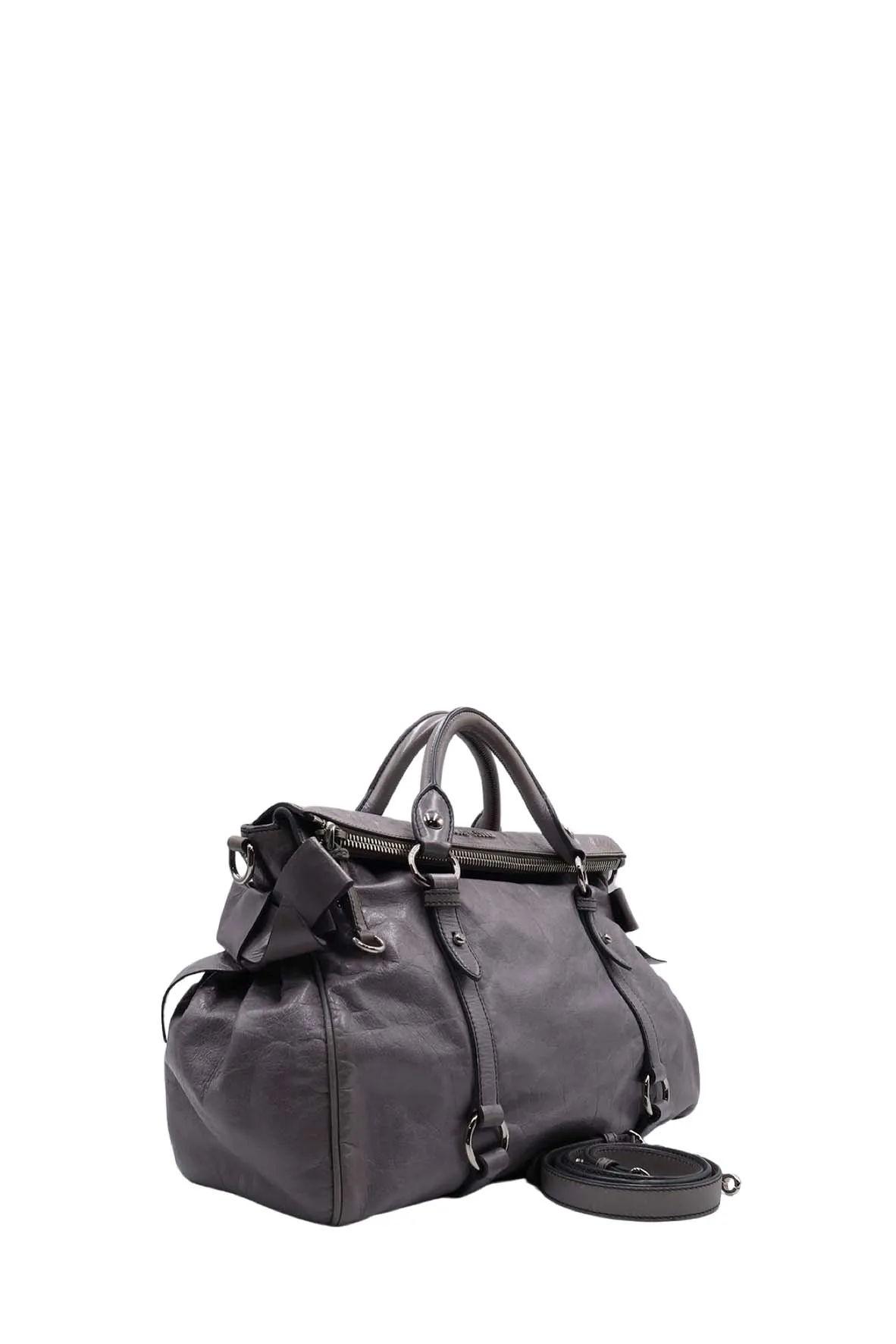 Vitello Lux Bow Satchel Grey