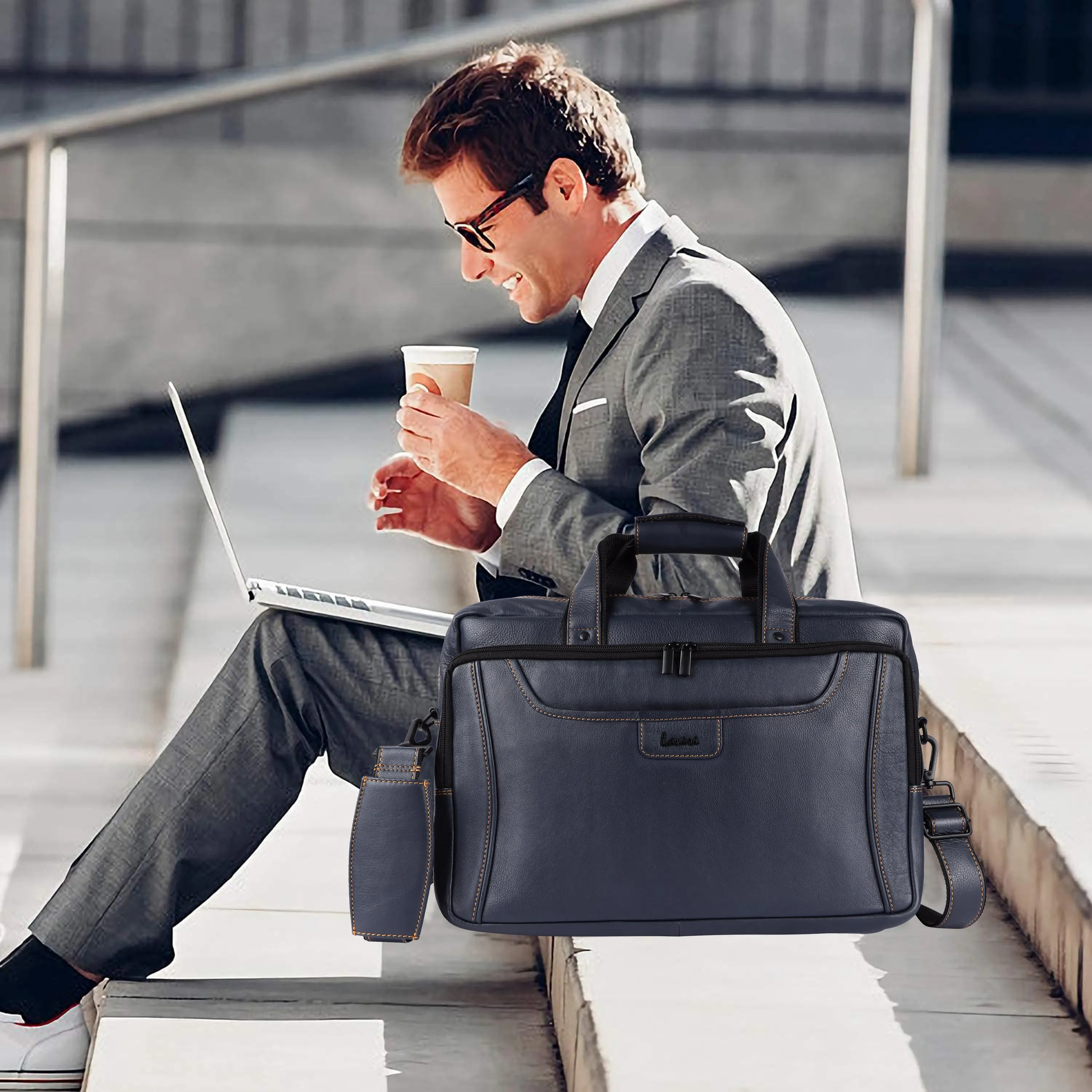 Voyager Leather Laptop Bag Premium #2818