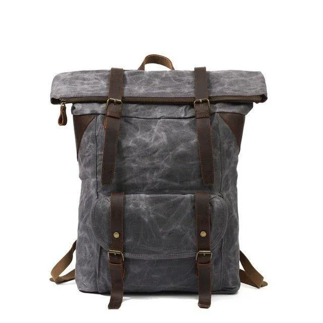 Waxed Canvas Vintage Backpack Roll Top Rucksack