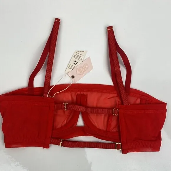 We Are HAH NWT Free People Wired Bra Sheer Mesh Blood Orange - Size A 30-38