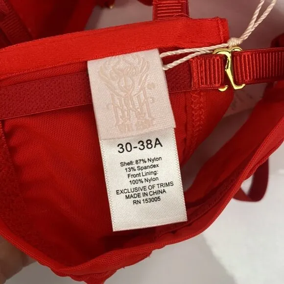 We Are HAH NWT Free People Wired Bra Sheer Mesh Blood Orange - Size A 30-38
