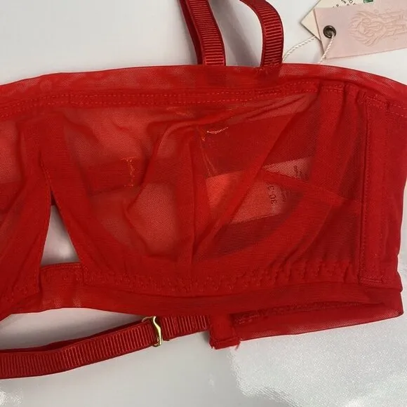 We Are HAH NWT Free People Wired Bra Sheer Mesh Blood Orange - Size A 30-38