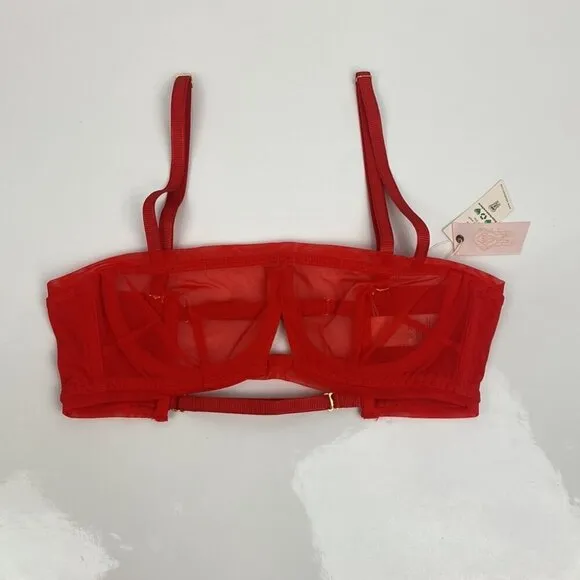 We Are HAH NWT Free People Wired Bra Sheer Mesh Blood Orange - Size A 30-38