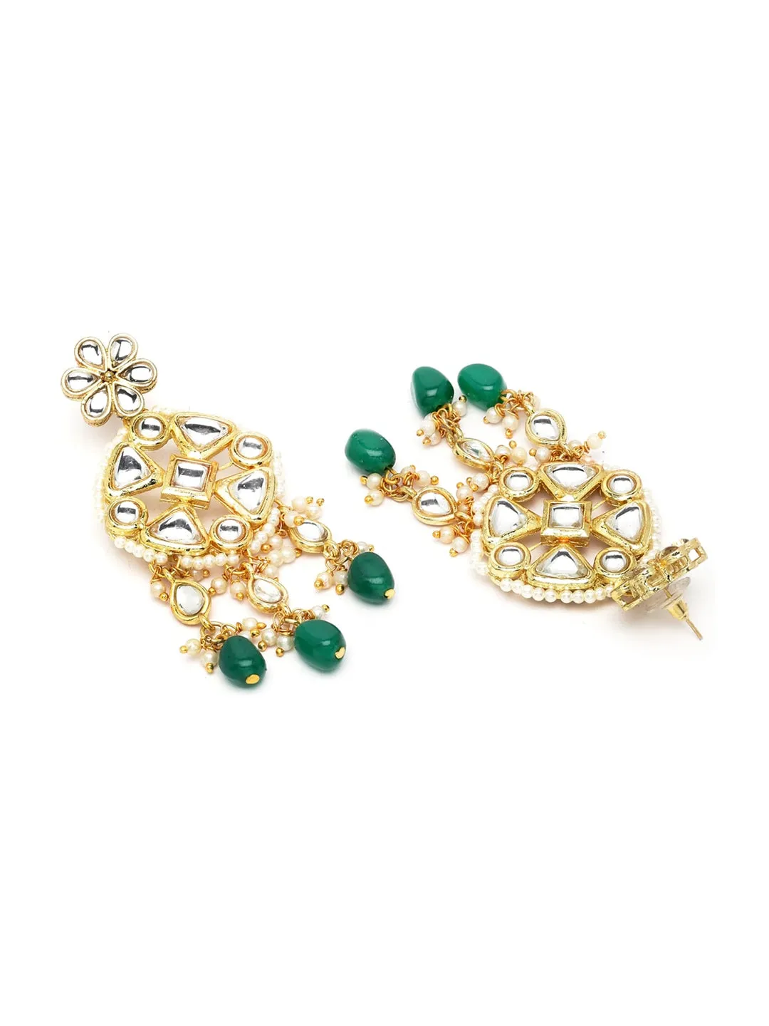 Women Gold Plated Green Tumble Studded Kundan Choker Necklace Set