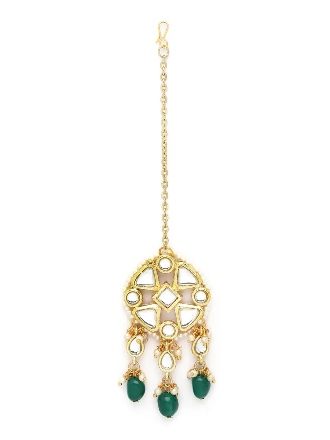 Women Gold Plated Green Tumble Studded Kundan Choker Necklace Set