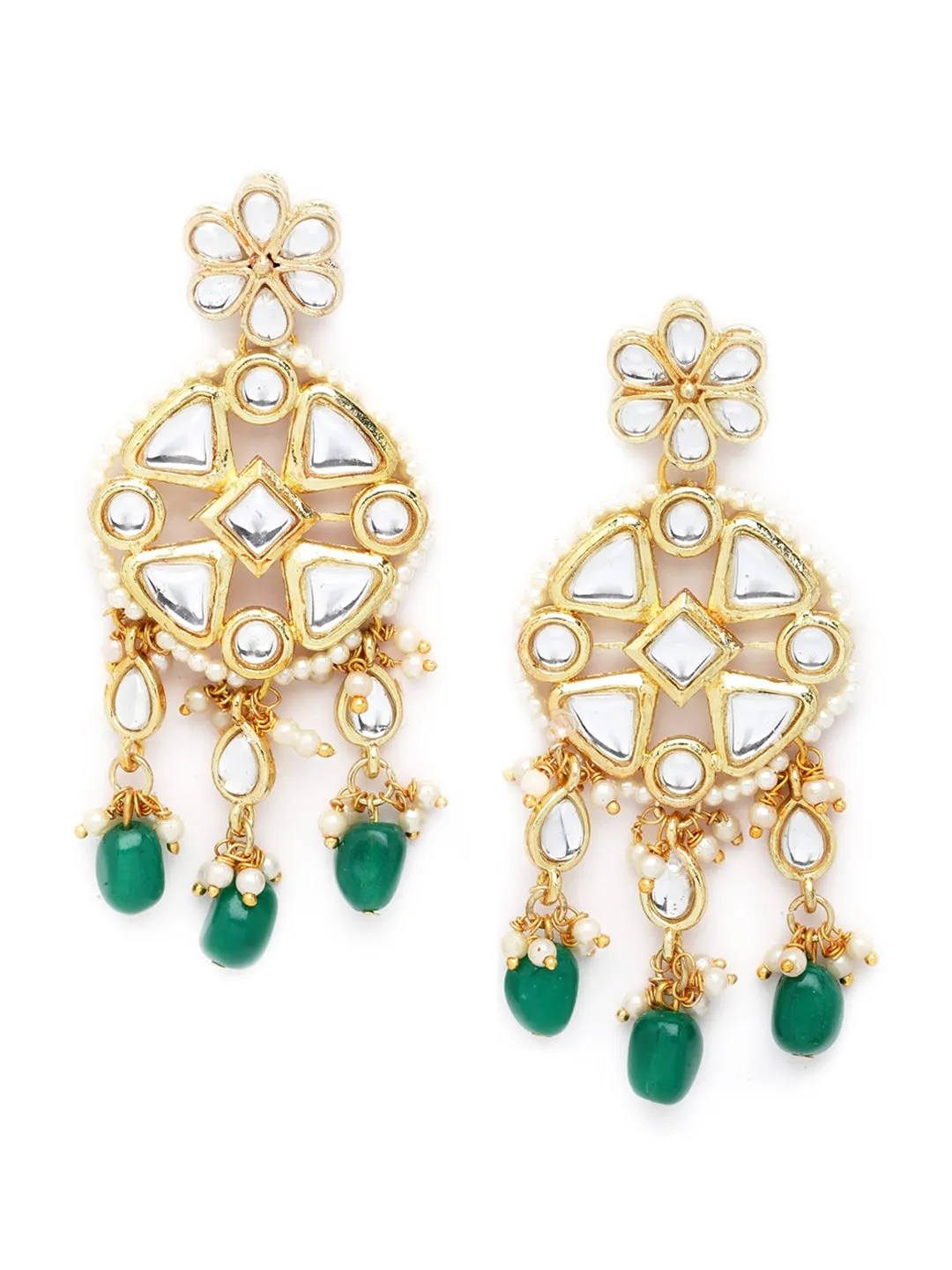 Women Gold Plated Green Tumble Studded Kundan Choker Necklace Set